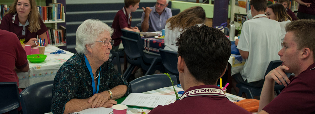 Students, heritage buddies and digital media mentors meet at the first Pixel the Past Workshop, Alstonville High School in 2016.